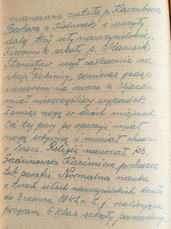 Wpis z Kroniki szkolnej 1941 rok. cz 2