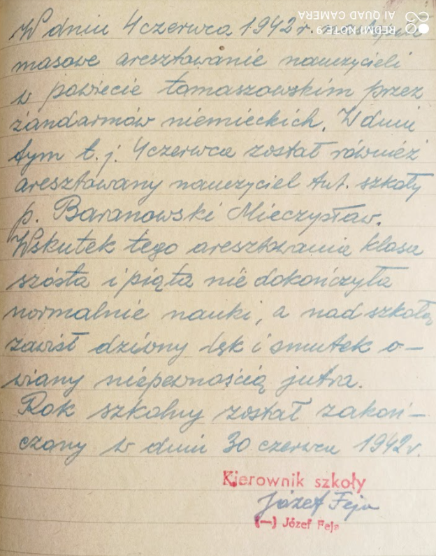 Wpis z Kroniki szkolnej 1941 rok. cz 3