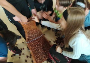 Ważenie zebranych kasztanów.