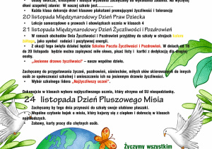 Harmonogram działań związanych z tygodniem życzliwości i pozdrowień.
