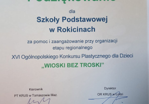 Podziękowanie dla szkoły.