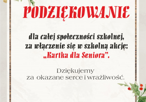 Plakat "Podziękowanie za udział w akcji Kartka dla Seniora".