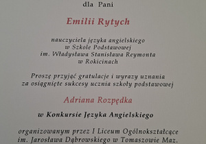 Podziękowania dla nauczyciela.