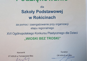 Podziękowanie dla szkoły.